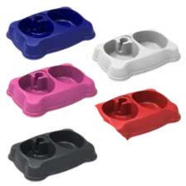 Comedouro Duplo Mix de Cores Plast Pet 900ml
