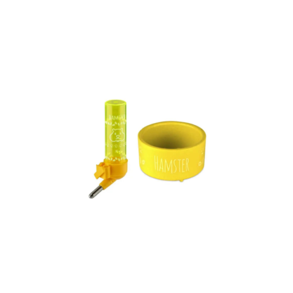 KIT BEBEDOURO E COMEDOURO HAMSTER N°2 AMARELO