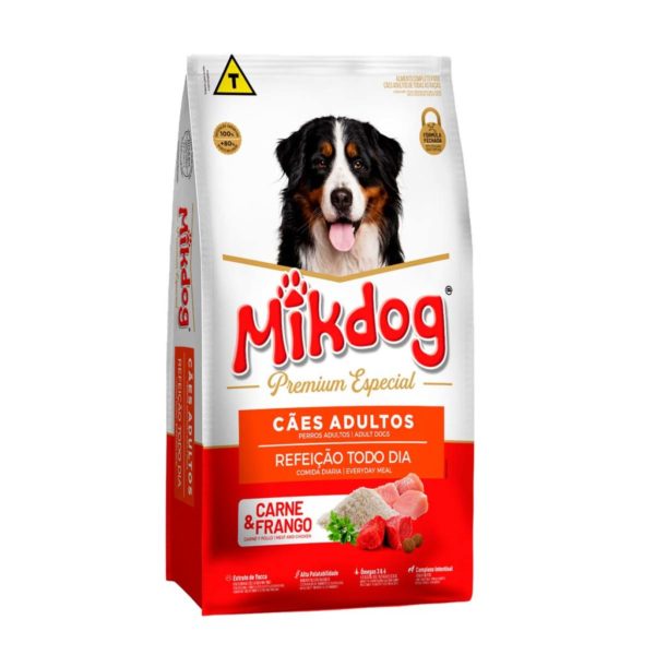 Ração Mikdog Premium Especial Cães Adultos Refeição Todo Dia Carne e Frango 15Kg
